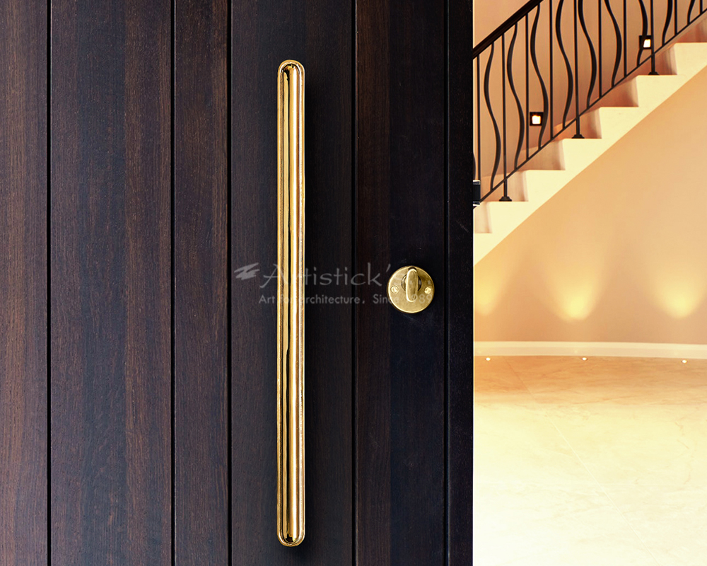 Brass large door handle for internal door